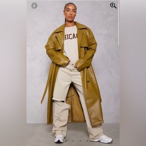Plt olive faux leather trench coat